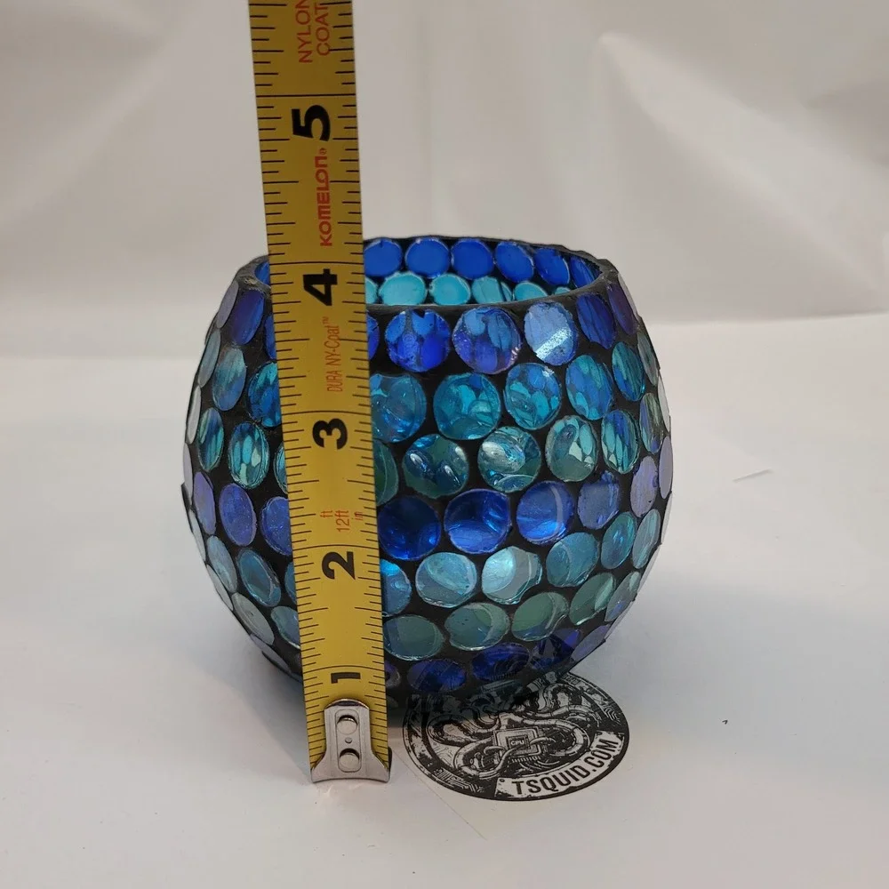 Target Votive Holder Blue Teal Mosaic Glass Gem Round Tea Light Candle Bowl 2008